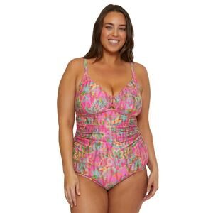 Becca Plus Size Polynesia Printed Ring Tankini Top Multi Size 3XL 0627